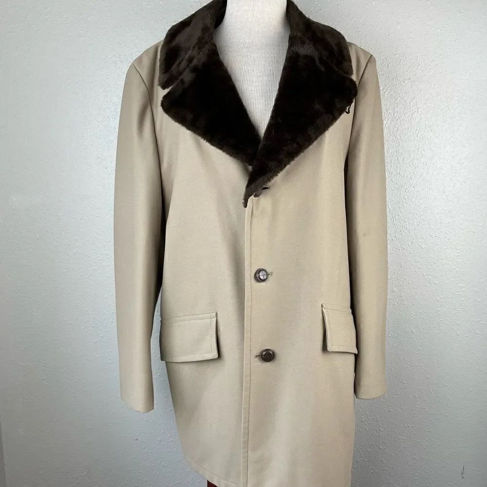 Vintage Sears The Mens Store Tan Long Coat Size 42 EUC